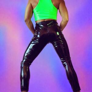 EXSL XS Black Liquid Leatherette Leggings mens 0198 bondage BDSM pleather